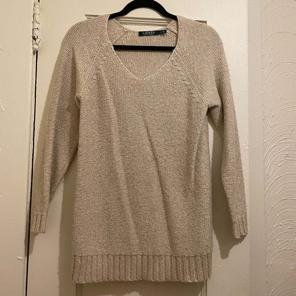 Vintage Lauren Ralph Lauren Oatmeal Beige VNeck Sweater Size S